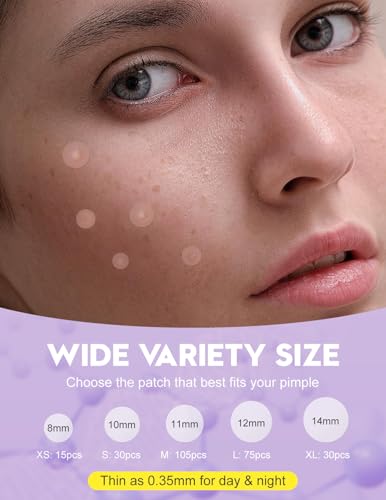 Pimple Patches for Face, 5 Sizes(8,10,12,14,16mm)108 pcs Acne Patches Hydrocolloid Precise Matches Different Sizes Acne, Spot Stickers With Tea Tree Oil Salicylic Acid Centella Covering Zits Blemishes