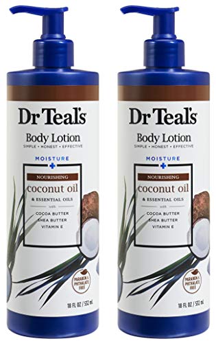 Dr Teal's Coconut Oil Body Lotion Gift Set (2 Pack, 18oz Ea.) - Coconut Oil Blended with Shea & Cocoa Butter Softens & Moisturizes Skin - Essential Oils Nourish & Renew Skin