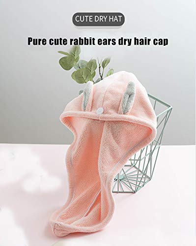 Flycheers Hair Towel Wrap,(Pink+Purple) Rabbit Ears Turban 2 Pack,Microfibre Hair Towel, Super Absorbent,Hair Drying Towel with Button, Dry Hair Hat, Wrapped Bath Cap