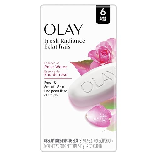 Olay Fresh Radiance Beauty Bar, Nourishing & Refreshing Formula, Smooth & Gentle on Skin, Vitamin B3 Complex, Essence of Rose Water Scent, 3.17 oz (Pack of 6)