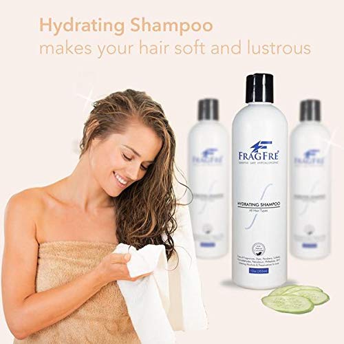 FRAGFRE Hydrating Sensitive Skin Shampoo 12 oz - Sulfate Free Shampoo - Fragrance Free Paraben Free - Color Safe Hypoallergenic Mild Hair Cleanser - Gluten Free Vegan Cruelty Free - Natural Cucumber