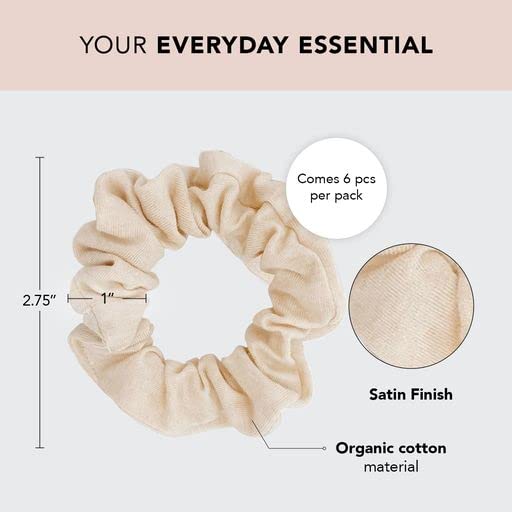 Kitsch Organic Cotton Knit Hair Scrunchies for Women, Elastic Hair Ties for Thick Hair & Thin Hair, Hair Bands, No Pull Hair Ties for Women, Ponytail Holders, Hair Accessories for Women 5pc (Cream)
