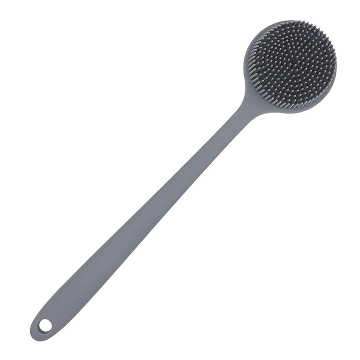 DNC Soft Silicone Back Scrubber Shower Bath Body Brush with Long Handle, BPA-Free, Hypoallergenic, Eco-Friendly (Gray)