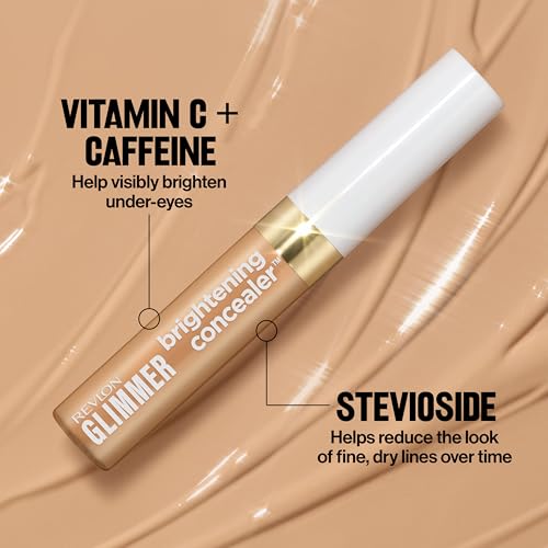 Revlon Glimmer Brightening Concealer, Liquid Under Eye Makeup, Made with Caffeine, Vitamin C, & Stevioside, 145, 0.3 fl oz