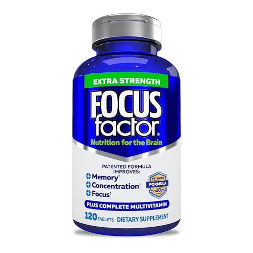Focus Factor Adults Extra Strength, 120 Count - Brain Supplement for Memory, Concentration and Focus - Complete Multivitamin with DMAE, Vitamin D, DHA - Trusted Health Vitamins