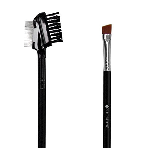 Metal Eyelash Comb and Double Ended Angled Eyebrow Brush with Spoolie, 2pcs Set Professional Tools for Pomade, Gel, or Powder Makeup, Best to Define Lash & Brow Cosmetics
