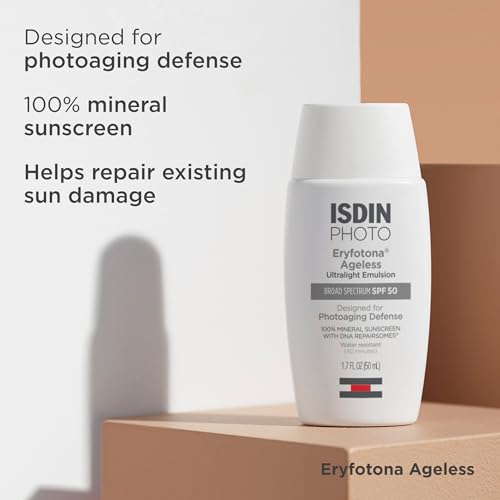 ISDIN Eryfotona Ageless Tinted Mineral Sunscreen for Face, SPF 50 Zinc Oxide Formula Helps Repair Sun Damage, 1.7 Fl.Oz. Travel-Size Tube, Water Resistant and Non-comedogenic