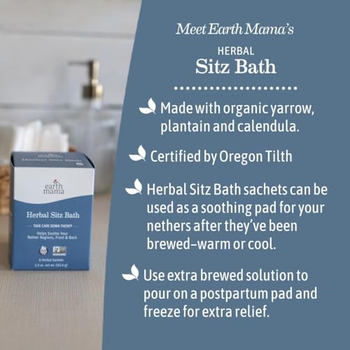 Earth Mama Herbal Sitz Bath | Pregnancy & Postpartum Essentials, Soothing Sitz Bath for Hemorrhoids with Witch Hazel, & Calendula, 6-Count