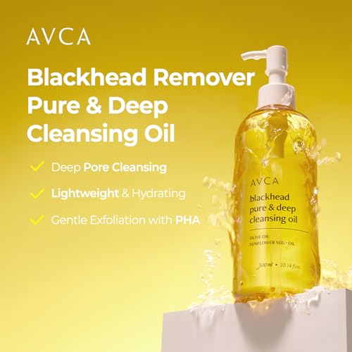 AVCA Korean Blackhead Remover Cleansing Oil 10.14 fl.oz.(300ml) - Oil Cleanser for Face, Makeup Blackhead Remover, Normal & Oily Skin, Face Pore Cleanser