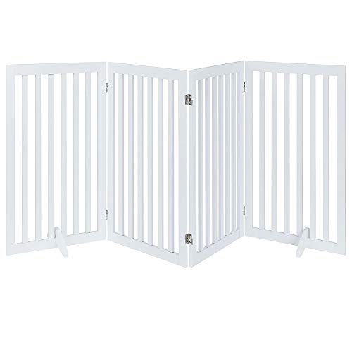 unipaws 36”H Free Standing Pet Gate for Dog Cat, Tall Wooden Dog Gates for Doorway, Stairs, Foldable Pet Fence for The House, Expandable Dog Barrier, Indoor Use, White