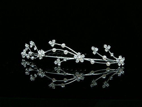 Flower Girl Bridesmaid Bridal Tiara Comb - Faux Pearls Silver Plated T392 by Venus Jewelry
