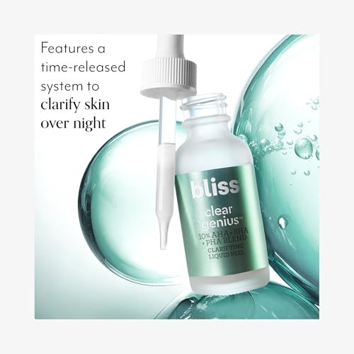 Bliss Clear Genius Clarifying Overnight Liquid Peel - 1 Fl Oz - Clear Pores & Exfoliate Skin - Non-Irritating - Clean - Vegan & Cruelty-Free