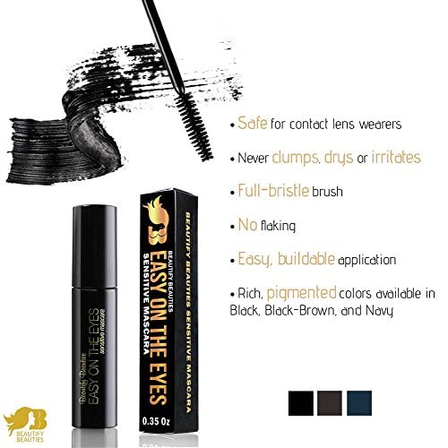 Navy: EASY ON THE EYES Sensitive Eye Mascara, Navy (0.35 oz) By Beautify Beauties. Gives You Natural Looking Lashes. Non irritating, Great for Sensitive Eyes, Fragrance-free
