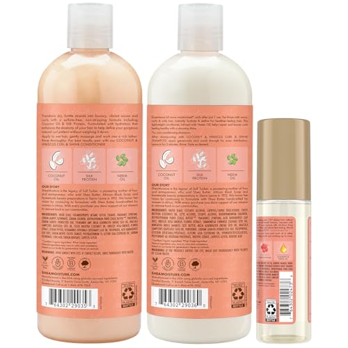 Shea Moisture Shampoo & Conditioner Set + Smooth & Shine Oil Gift Set –Coconut & Hibiscus Curl & Shine, Anti-Frizz Products for Curly Hair (3 Piece Set)