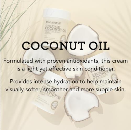 NATURE WELL Extra Virgin Coconut Oil Moisturizing Cream for Face, Body, & Hands, Anti Aging, Firming, Restores Skin's Moisture Barrier, Provides Intense Hydration For Dry & Dull Skin (16 Oz)