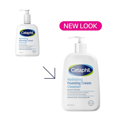 Cetaphil Cream to Foam Face Wash, Hydrating Foaming Cream Cleanser, 16 oz, For Normal to Dry, Sensitive Skin, with Soothing Prebiotic Aloe, Hypoallergenic, Fragrance Free