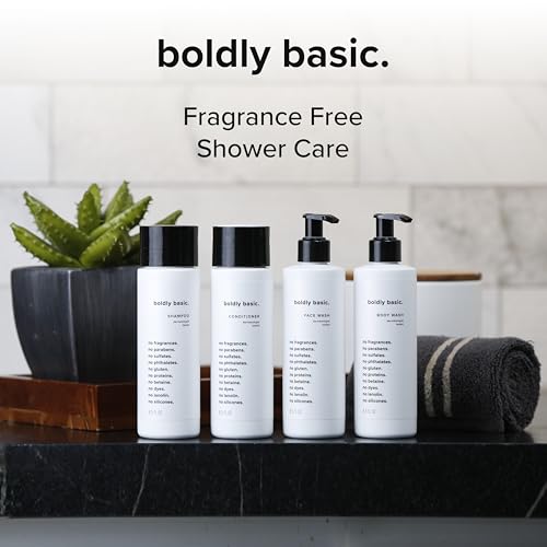 Boldly Basic Fragrance Free Shampoo - Gentle on Sensitive Skin and Hair - Unscented - Dermatologist Tested - No Sulfates, Parabens or Gluten - Non Comedogenic and Hypoallergenic