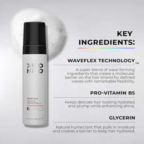 XMONDO Hair Wavetech Wave Foam, Vegan Styling Foam for Wavy Hair with Pro-Vitamin B5 and Nutrients to Hydrate Hair, Enhance Natural Curl Pattern and Fight Frizz, 6.7 Fl. Oz