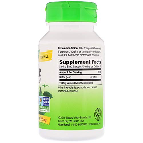 Nature's Way Nettle Leaf 435 mg, TRU-ID Certified, Non-GMO Project, Vegetarian, 100 Count, Pack of 2