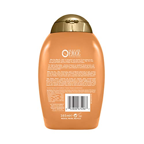 OGX Strength Length + Golden Turmeric Conditioner with Milk to Soothe Scalp Nourish Hair, Ayurveda SulfateFree Surfactants for Stronger Longer Hair, Coconut, 13 Fl Oz