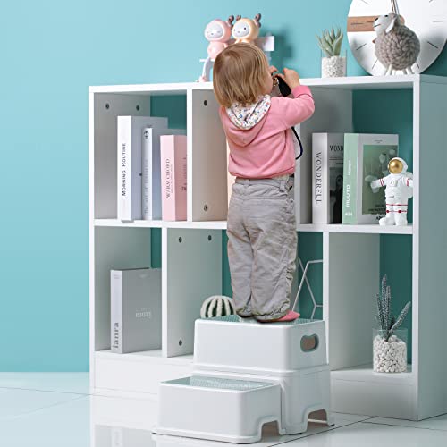 Victostar 2 Step Stool for Kids, Anti-Slip Sturdy Toddler Two Step Stool for Toilet Potty Training, Bathroom,Kitchen (Green-White)