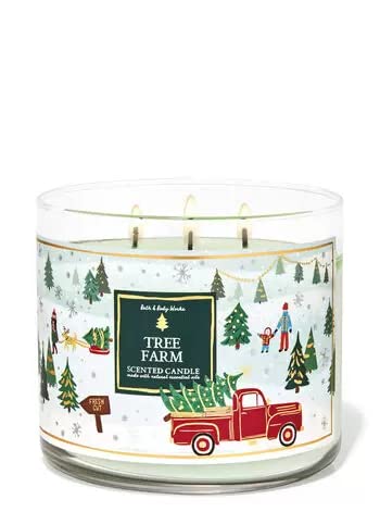Bath & Body Works, White Barn 3-Wick Candle w/Essential Oils - 14.5 oz - 2021 Christmas & Winter Scents! (Tree Farm )