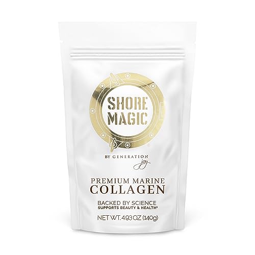 Shore Magic Premium Marine Collagen Powder with Type I II III and IV, Hydrolyzed Peptides for Women and Men, Sourced from Wild Fish, Certified Kosher, Unflavored, Sustainable 4.93 Oz Pouch