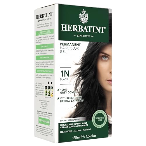 Herbatint Permanent Haircolor Gel, 1N Black, Alcohol Free, Vegan, 100% Grey Coverage - 4.56 oz