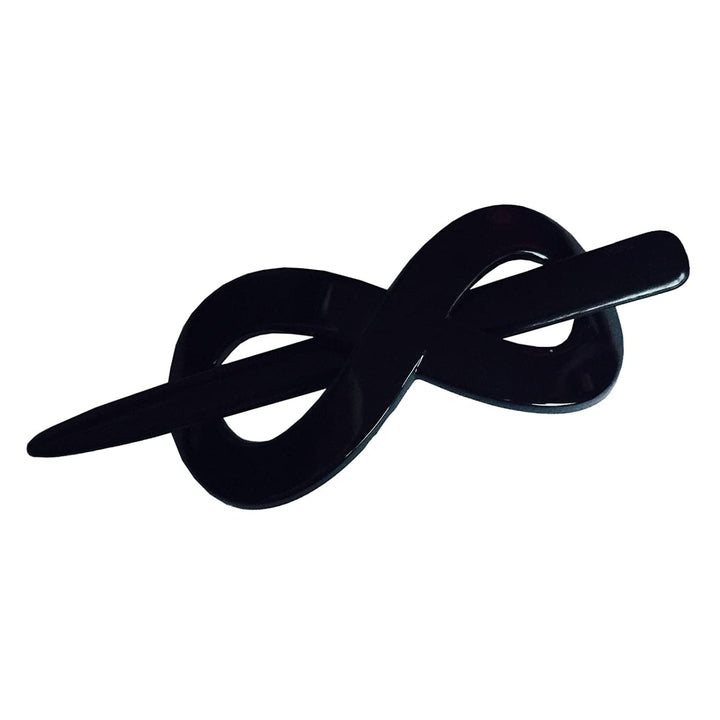 Parcelona French Infinity Glossy Black Celluloid Acetate Bun Cover Hair Slider Pin Thru Barrette Clip with Stick