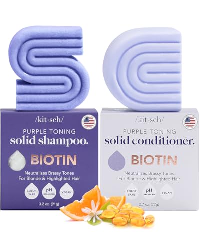 Kitsch Purple Shampoo & Conditioner Bar for Color Treated & Grey and white Hair, Made in Us, Toning Bar Shampoo & Conditioner for Blonde