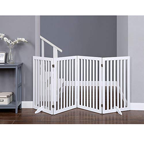 unipaws 36”H Free Standing Pet Gate for Dog Cat, Tall Wooden Dog Gates for Doorway, Stairs, Foldable Pet Fence for The House, Expandable Dog Barrier, Indoor Use, White