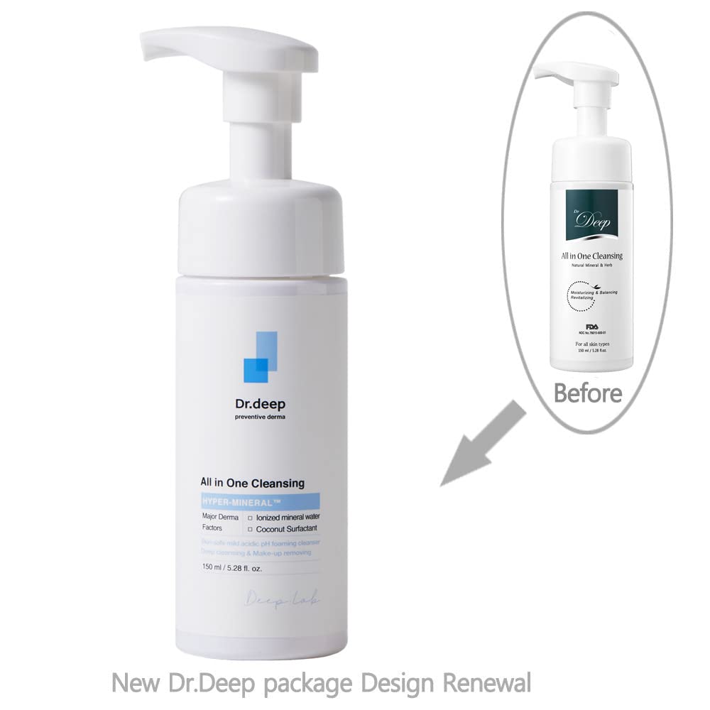 Dr.Deep All In One Cleansing(5.07 fl.oz) facial cleanser, deep cleansing foam,moisturizing,clear pores on oily, dry & sensitive skin with natural ingredients,make up remover