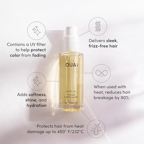 OUAI Hair Oil Travel Size - Hair Heat Protectant Oil for Frizz Control - Adds Shine and Smooths Split Ends - Color Safe Formula - Paraben, Phthalate and Sulfate Free (0.45 oz)
