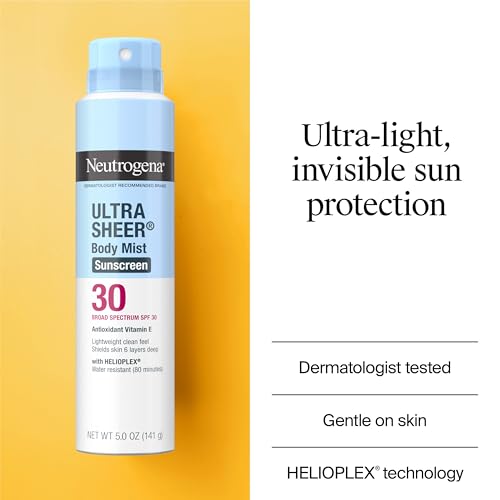 Neutrogena Ultra Sheer Body Mist Sunscreen Spray Broad Spectrum SPF 30, Lightweight, Non-Greasy & Water Resistant, Oil-Free & Non-Comedogenic, Oxybenzone-Free UVA/UVB Sunscreen Mist, 5 oz (Pack of 3)