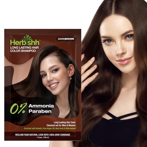 Herbishh Travel Pack Hair Dye Color Shampoo in Sachet + 1pc Argan Hair Mask Sachet (Dark brown, 1 sachet)