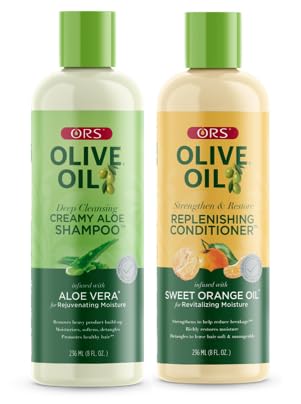 ORS Olive Oil Shampoo & Conditioner Creamy Aloe with Aloe Vera Strengthen & Restore with Orange Oil (2 Piece Set)