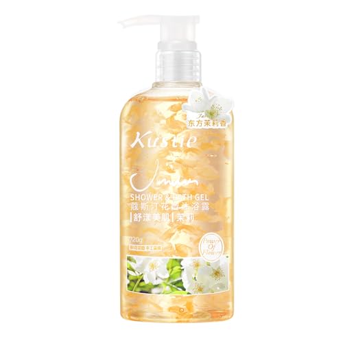 KUSTIE Jasmine Body Wash, Moisturizing Shower Gel with Real Jasmine Petals, Botanical Oils & Niacinamide, Rich Lather, Luxury Shower Gel for Women & Men, Long-Lasting Natural Fragrance, 24.3 oz