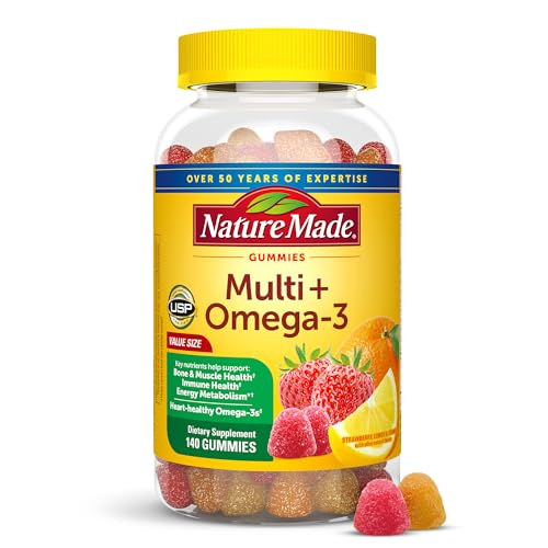 Nature Made Multivitamin + Omega-3, Dietary Supplement for Daily Nutritional Support, 140 Gummy Vitamins and Minerals, 70 Day Supply (Pack of 1)