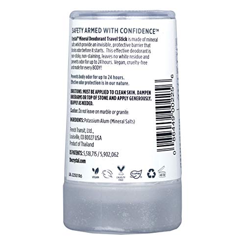 CRYSTAL™ Travel Stick Mineral Deodorant - Unscented Body Deodorant With 24-Hour Odor Protection, Non-Staining & Non-Sticky, Aluminum Chloride & Paraben Free, 1.5 FL OZ – (Pack of 2)