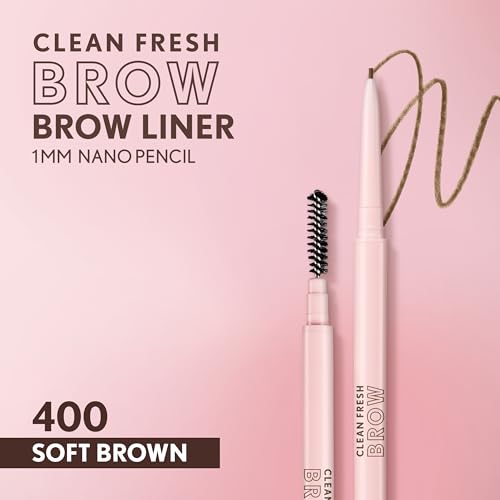Covergirl Clean Fresh Brow Nano, 400 Soft Brown, Eyebrow Pencil, Ultra-Precise Tip, Waterproof, Transfer-Resistant, Built-In Spoolie, Vegan Formula, 0.001oz