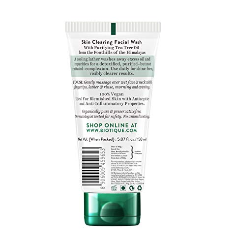 Biotique Tea Tree Skin Clearing Facial Wash, Normal to Oily Skin Face Wash, 150ml