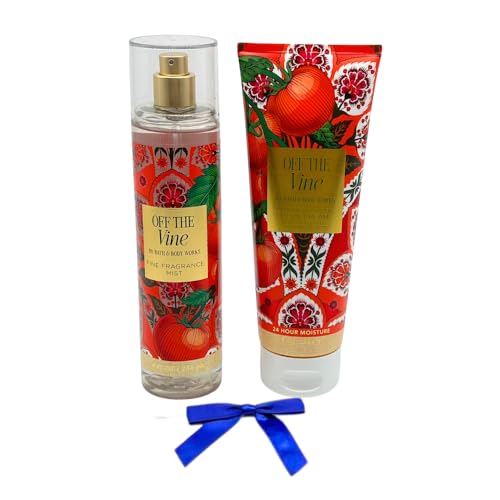 Bath & Body Works OFF THE VINE Fine Fragrance Mist & Body Cream 2pc bundle Gift Set with a Blue Bow for Holidays – Full Size