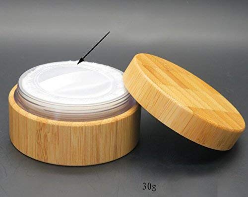 1Pcs 1OZ/30ml Empty Refillable Eco-friendly Bamboo Comestic Make-up Loose Powder Box Case Jar Pot Container Holder With Screw Lid Powder Puff And Sifter