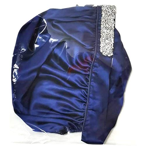 Imprint By Mau Large Size Soft Silk Bling Bonnet Sleep Cap, Extra Large for Braids, Satin Smooth Rhinestone Night Hat with Wide Comfort Band, Prevents Hair Damage and Frizz (Royal Blue)