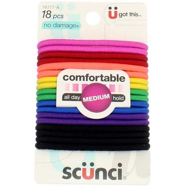 Scunci No Damage Hair Elastics, Assorted Colors 18 ea (Pack of 2)