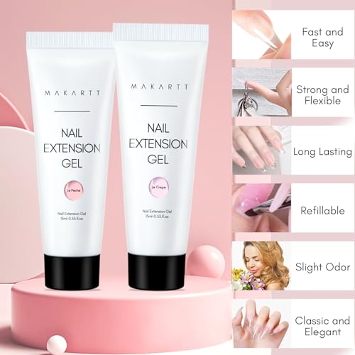 Makartt Poly Nail Gel Kit: 6 Clear Pink White Colors Gel Builder for Gel Nail Extension Set, Long Lasting Hard Gel for Nails Strengther, All in one Nail Thickening Solution Salon Home French Manicure