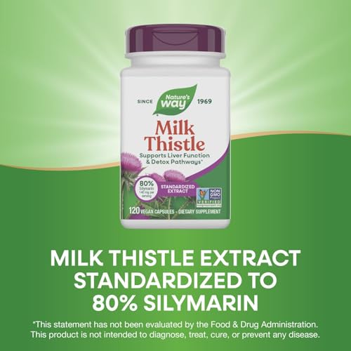 Nature's Way Milk Thistle, Supports Liver Function & Detox Pathways*, 175 mg Milk Thistle Seed Extract Standardized to 80% Silymarin per Serving, Vegan, 120 Capsules (Packaging May Vary)