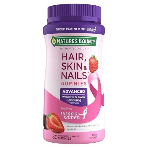 Nature's Bounty Optimal Solutions Advanced Hair, Skin, Nails, 2X Biotin, 80 Strawberry Gummies, 40 Total Servings