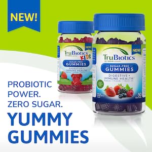 TruBiotics Probiotics for Kids with Prebiotics & Vitamin C, Sugar-Free Gummies for Digestive & Immune Health Support, Chewable Kids Probiotic Supplement, Natural Strawberry Flavor, 40 Gummies