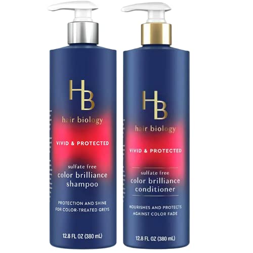 HB Hair Hair Biology Color Brilliance Shampoo and Conditioner SET. 12.8 fl oz each Bottle. With Biotin Vivid & Protected for Gray or Color Treated Hair.